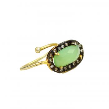  Exquisite Natural Sapphire and CZ Seated Two-Tone Plated Ring